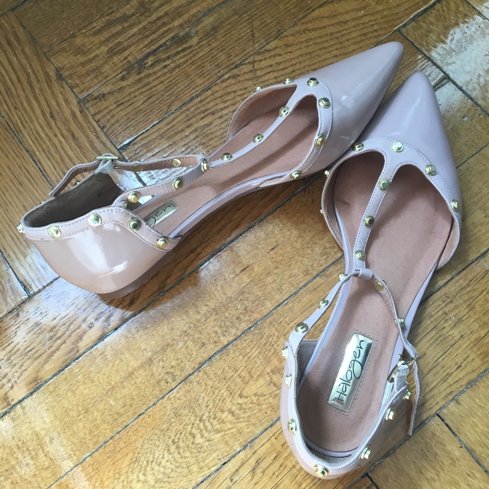 Blush Halogen t-strap gold studded flats